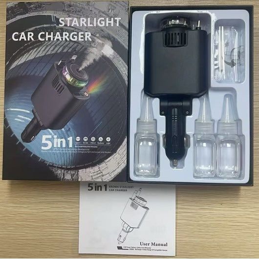 Clevio 5-in-1 Smart Car Charger 🚗⚡🌌 | Fast Charging + Starry Light + Aroma Diffuser