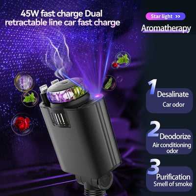 Clevio 5-in-1 Smart Car Charger 🚗⚡🌌 | Fast Charging + Starry Light + Aroma Diffuser