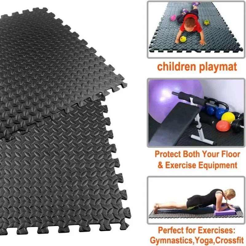 Clever EVA Interlocking Gym Floor Mats – Non-Slip Leaf Grain Puzzle Tiles for Fitness & Home Decor 🧘‍♀️🏠