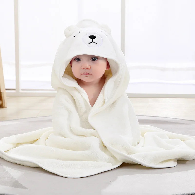 Cartoon Animal Hooded Baby Towel – Soft Coral Fleece Bath Blanket & Swaddle Wrap for Newborns & Toddlers 🍼🌿