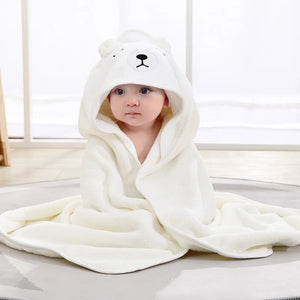 Cartoon Animal Hooded Baby Towel – Soft Coral Fleece Bath Blanket & Swaddle Wrap for Newborns & Toddlers 🍼🌿