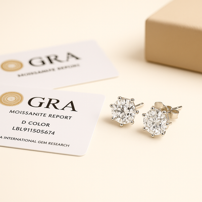 D Color Moissanite Stud Earrings | 925 Silver + GRA Certified