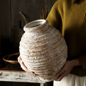 Retro Nostalgic Rough Clay Pottery Vase 21.5CM High Vasen Room Decoration Vases Vintage Handmade Style Home Decor Items