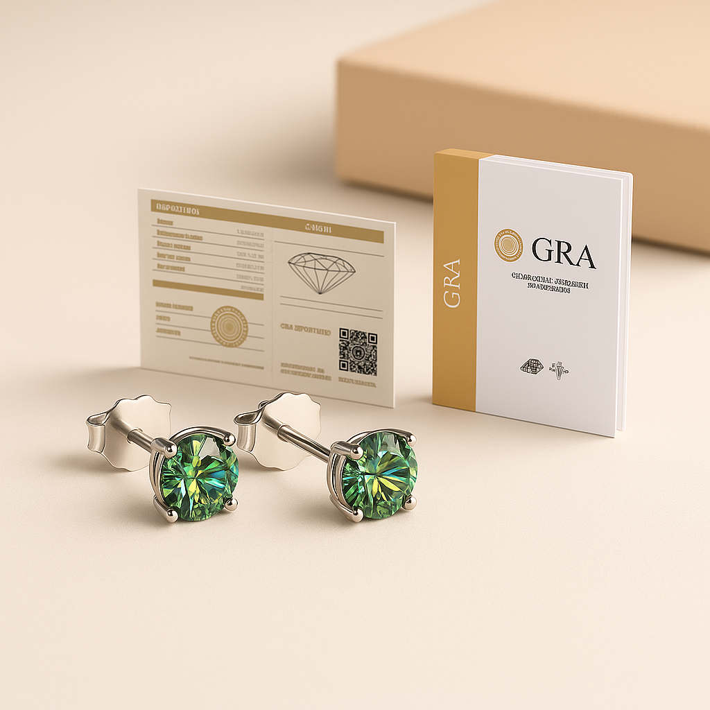 D Color Moissanite Stud Earrings | 925 Silver + GRA Certified