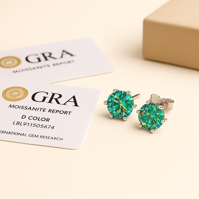 D Color Moissanite Stud Earrings | 925 Silver + GRA Certified