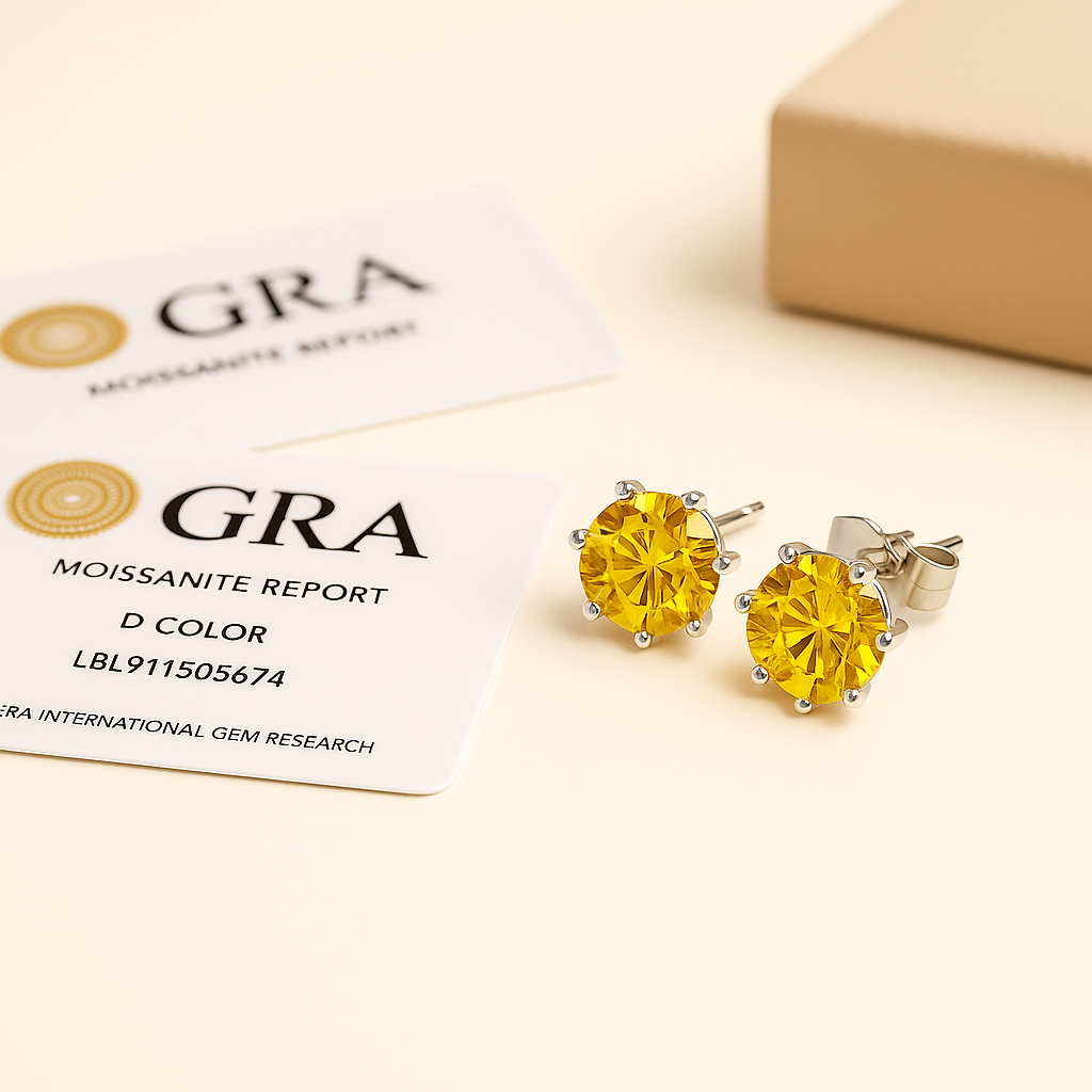 D Color Moissanite Stud Earrings | 925 Silver + GRA Certified